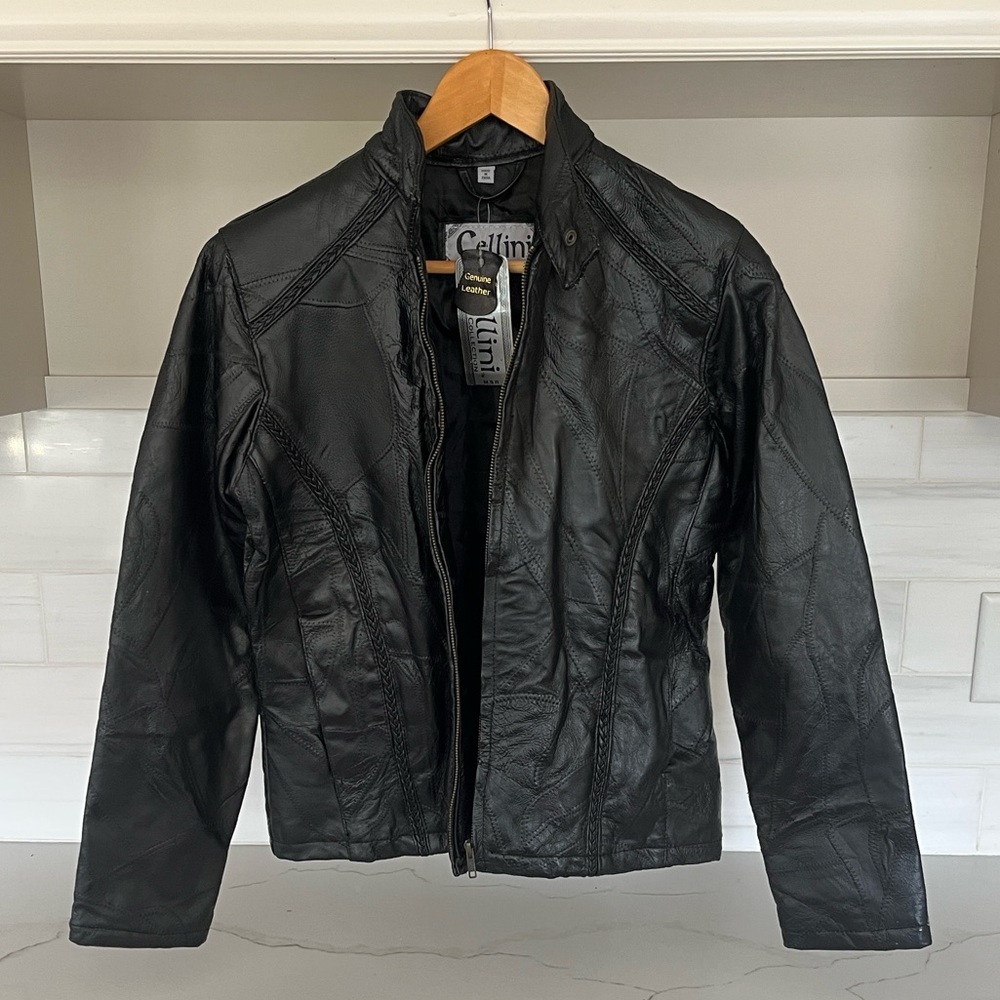 Vintage Cellini Oversized Patchwork Leather Jacket 90s NEW size Small - Picture 3 of 11